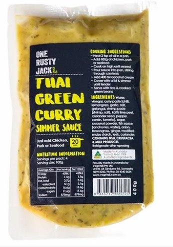 One Rusty Jack Thai Green Curry Simmer Sauce 
