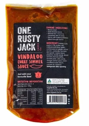 One Rusty Jack Vindaloo Curry Simmer Sauce 